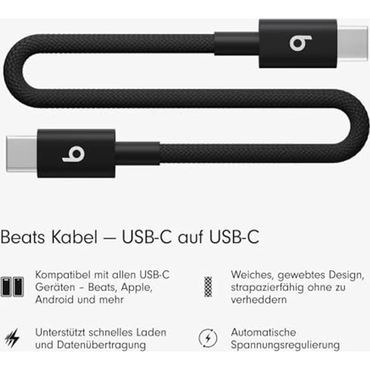 Beats USB-C auf USB-C Kabel, 20 cm, Schnelles Laden, Langlebiges und Verwicklungsfreies Design, Power-Schwarz – Bild 2