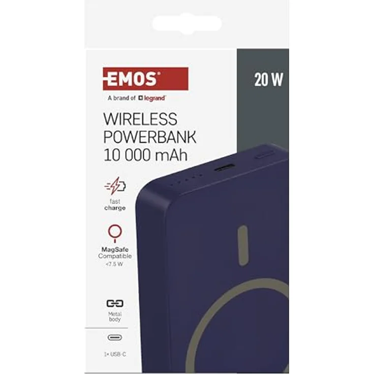 EMOS Powerbank 10 000 mAh WI 1046 mit Magnet - magnetischer externer Akku mit Passthrough und Wireless-Charging - USB-C-Ausgang inkl. USB-Datenkabel - blau – Bild 4