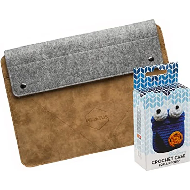 Laptop Schutzhülle für 14 Zoll (14 Zoll), Pilatus Grau + Airpods Schutzhülle 1. - 2 Gen. Crochet Hillary