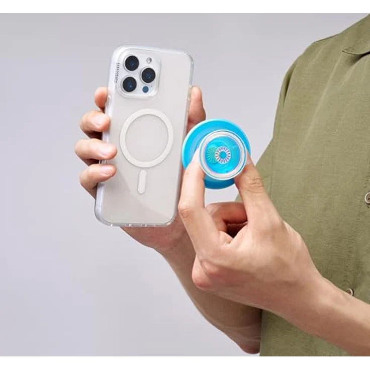 PopSockets PopGrip für MagSafe, telefon grip mit Kickstand und austauschbarem Top, sicherer Halt für iPhone MagSafe Hüllen - Blau Opaleszent – Bild 5