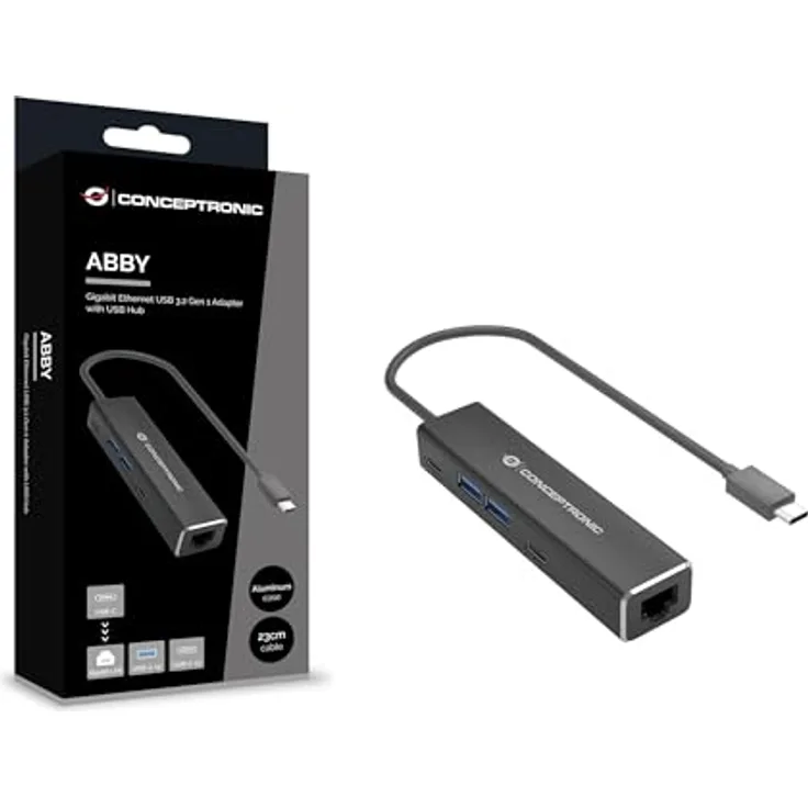 CONCEPTRONIC ABBY13B Gigabit Ethernet USB 3.2 Gen 1 Adapter mit USB-Hub, GbE, USB-A x 2, USB-C x 2 - Preisvergleich