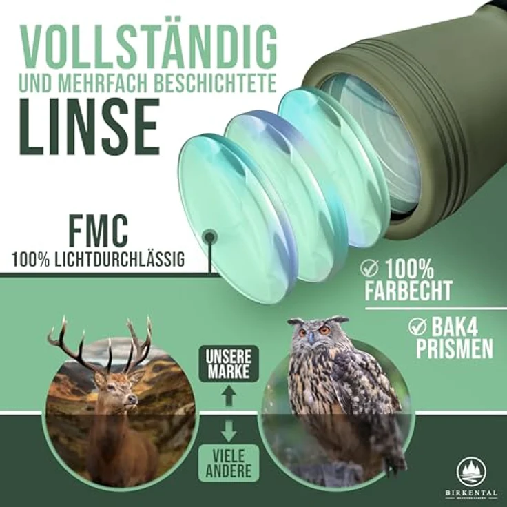 Birkental Fernglas 10x50 HD Zoom, wasserdicht, leicht und kompakt, für Brillenträger, Grün – Bild 3