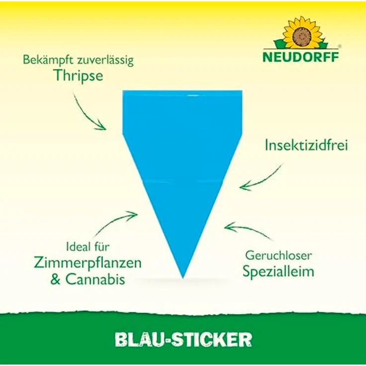 Neudorff Blau-Sticker, Klebefallen gegen Thripse und fliegende Schädlinge, geruchlos, insektizidfrei, 10 Stück – Bild 2