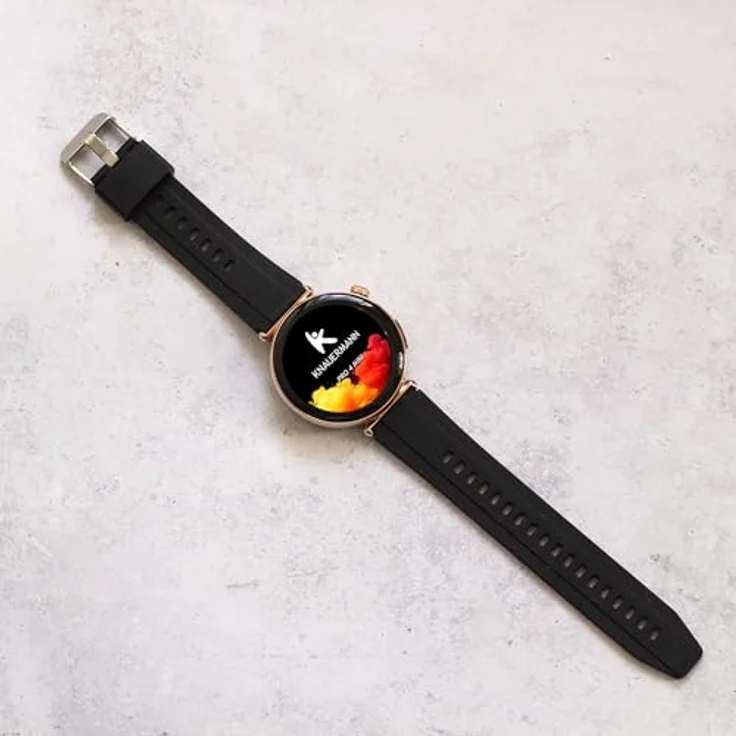 Knauermann PRO 4 MINI (2026), EKG Gesundheitsuhr mit Blutdruck-, Puls- und Blutsauerstoffmessung, Schlafanalyse, Telefonie, IP67, Rund Gold, Silikon Schwarz, 41 mm – Bild 4