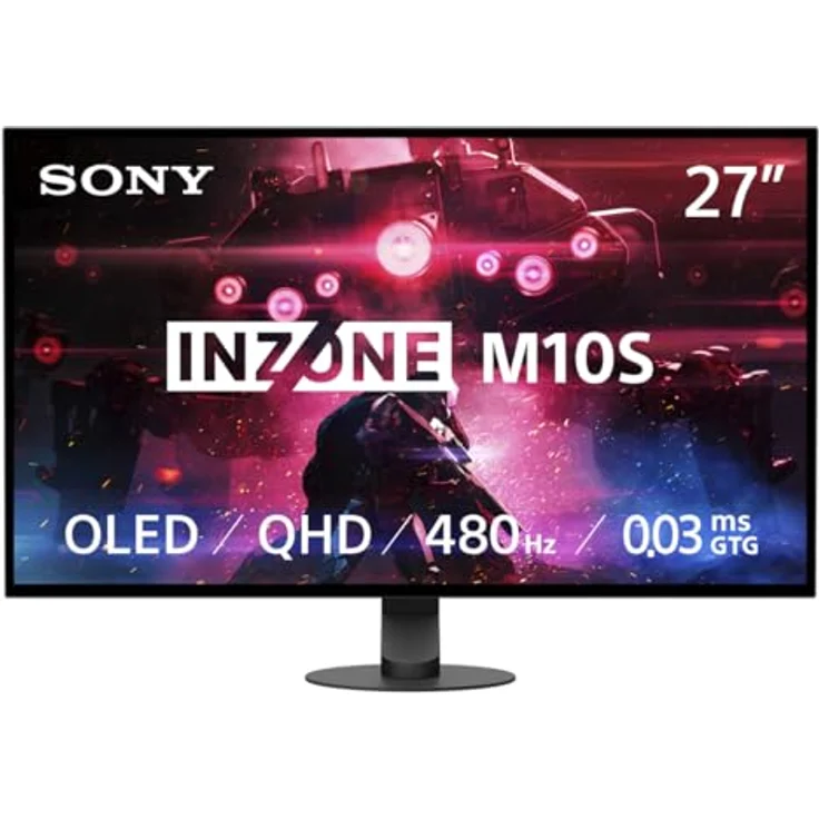 Sony INZONE M10S 27" OLED QHD PC Gaming Monitor: 1440p, 480Hz, 0.03ms GTG, DCI-P3 98.5%, G-Sync, Adaptive Sync, VRR, Co-entwickeltes Modell mit Fnatic, 1300 nits, DisplayPort 2.1-2 x HDMI 2.1- PC, PS5, Schwarz – Bild 1