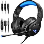LYCANDER Gaming-Headset mit Mikrofon und LED-Licht, 3,5 mm Eingang, für PC, PS4, Xbox One, Nintendo Switch und mehr (Intermediate - Schwarz und blau)