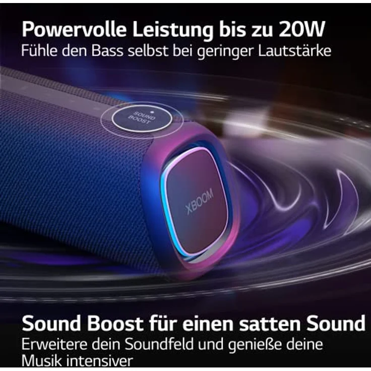 LG XBOOM Go DXG5, tragbarer Bluetooth-Lautsprecher (20 Watt, Google Assistant, Siri, Beleuchtung), Grau – Bild 3