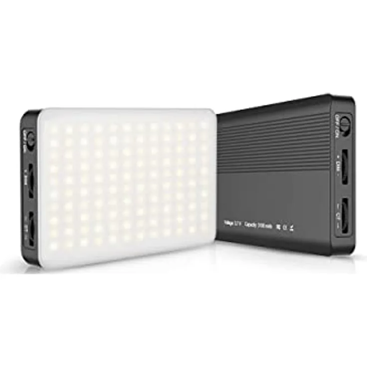 RealPower LightsOn Kamera Video Licht, Eingebaute Wiederaufladbare Batterien 3200K-6500K Dimmbar und Ultradünne Videoleuchte mit Halterung 6 Farbfilter für Social Media Streaming Interview Porträt, Schwarz