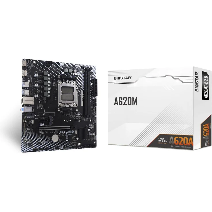 Biostar A620MT-E 2.0 (AM5) (D), micro ATX Mainboard für AMD Ryzen 7000/8000/9000, 128 GB max. DDR5, PCIe 4.0, HDMI, Gigabit Ethernet
