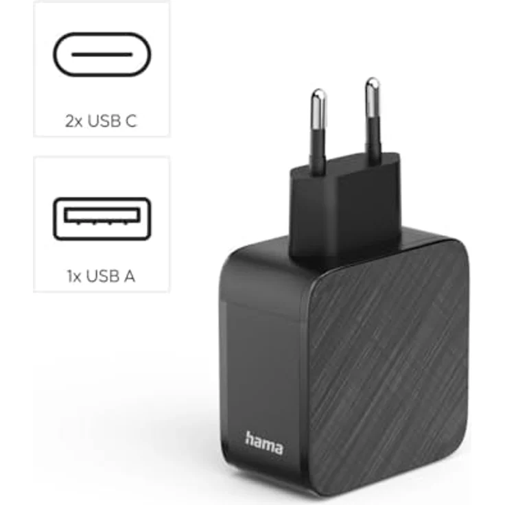Hama Schnellladegerät, 65 W mit 2x USB-C PD und 1x USB-A QC, Schwarz – Bild 2