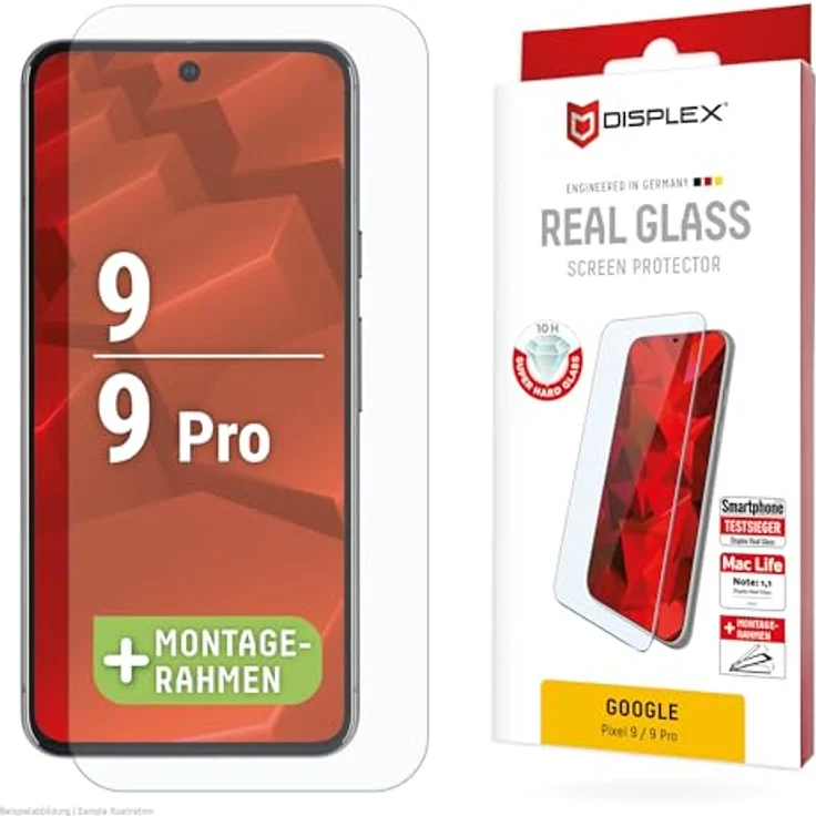 Displex Schutzglas 2D/ Clear (10H) für Google Pixel 9, Pixel 9 Pro, Eco-Montagerahmen – Bild 1