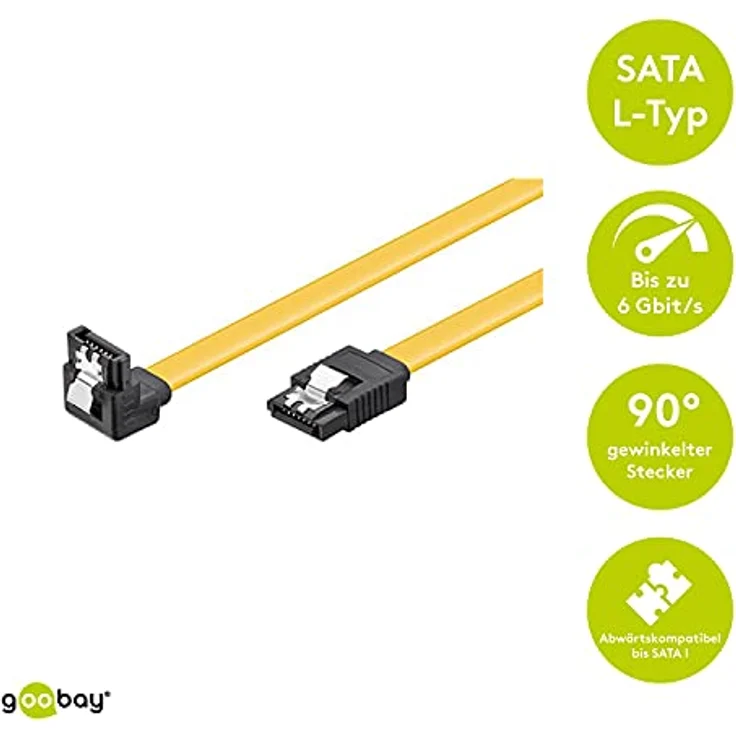 Wentronic HDD S-ATA Kabel 1,5GBs/3GBs/6GBs (S-ATA L-Type auf L-Type 90) 0,3m gelb – Bild 2