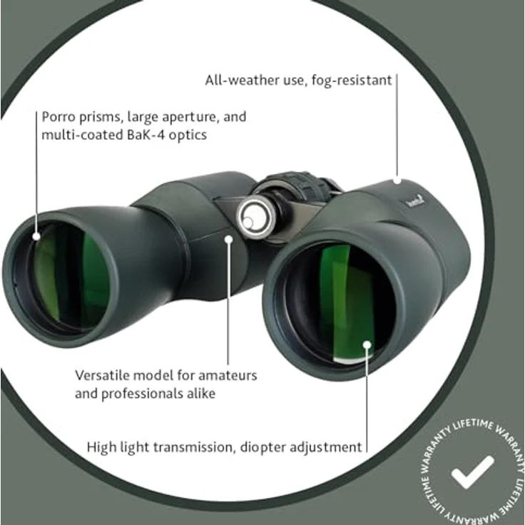 Levenhuk New Sherman PRO 10x50 Fernglas, Porroprismen mit BaK-4-Optik, allwettertauglich, gummiertes Duraluminiumgehäuse – Bild 2