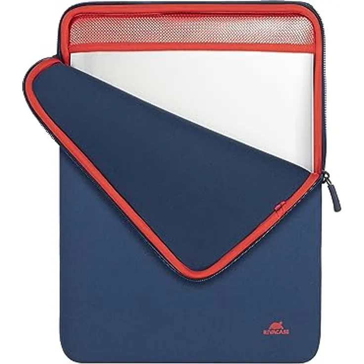 Rivacase vertikale Laptophülle Sleeve, wasserabweisende und stoßfeste Notebooktasche für Laptops bis 15,6 Zoll, ultraleicht und elegant in Dunkelblau – Bild 3