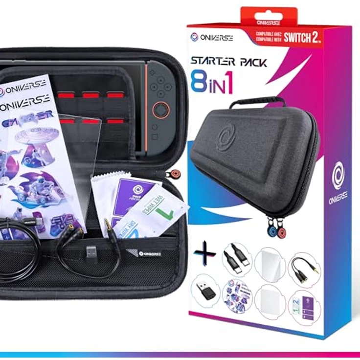 Oniverse 8-in-1 Starter Kit für Nintendo Switch 2, Zubehörset mit Tasche, Schutzglas und Audio-Splitter – Bild 1