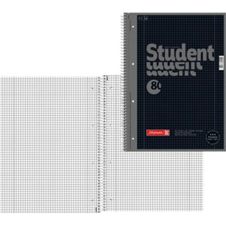 Brunnen Collegeblock Student onyx, 1067928190, A4, Innen- und Außenrand, 90 g/m², 80 Blatt, kariert – Bild 1