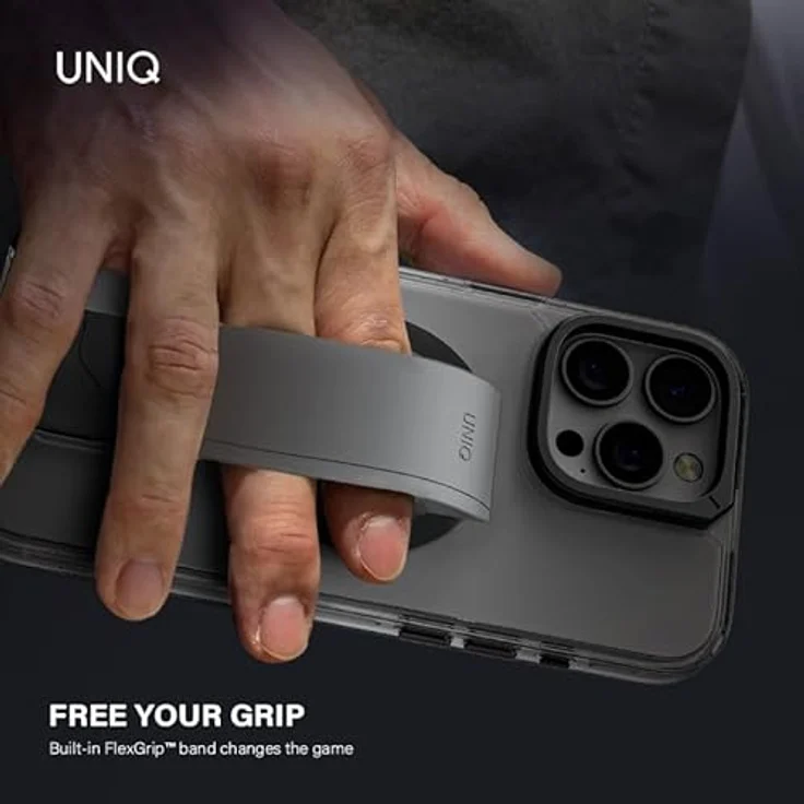 Uniq Heldro Max, Smartphone Hülle für Apple iPhone 16 Pro mit integriertem Kickstand, FlexGrip-Band und MagClick-Laden, Schwarz – Bild 6