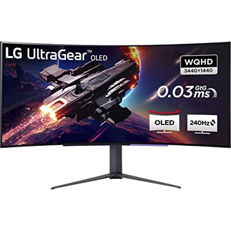 LG Electronics 45GR95QE-B UltraGear Gaming Monitor 45" (113 cm), Curved, OLED, 3440 x 1440, 21:9, WQHD 1440p, 98,5% DCI-P3, HDR10, 0,03 ms GtG - Schwarz