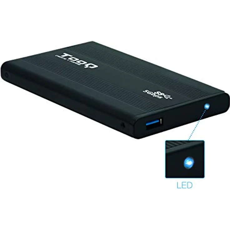 TooQ TQE-2524B - Gehäuse für 2,5 Zoll Festplatten (SATA I-II-III bis 9,5 mm Höhe, USB 3.0), Aluminium, LED Anzeige, schwarz, 50 g – Bild 3
