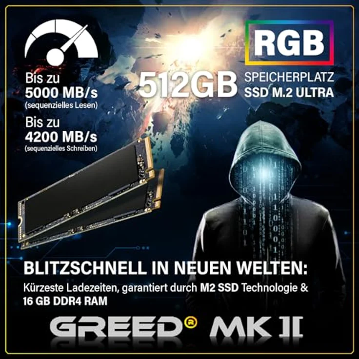 GREED MK2 FE - Gaming PC - AMD Ryzen 5 5500, RTX 5050 (8GB), 16GB DDR4 RAM, 512GB SSD, WiFi, Windows 11 Pro, 4,6 GHz – Bild 5