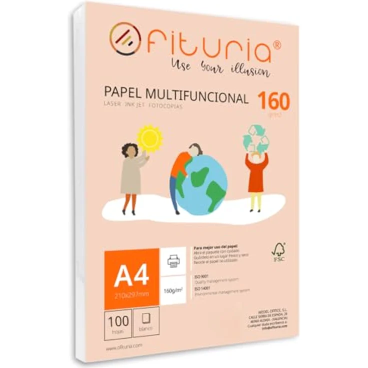 OFITURIA DIN A4 Druckerpapier, 100 Blatt, 160g/m², weiß, für Laserdrucker und Tintenstrahldrucker, FSC-zertifiziert – Bild 1