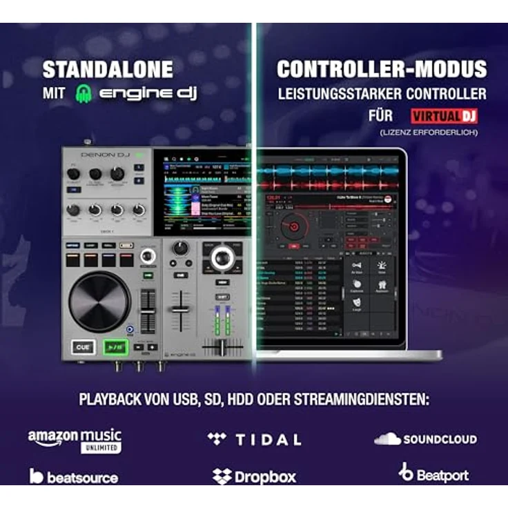 Denon DJ PRIME GO+, tragbarer DJ Controller und Mischer, WLAN-Streaming, Bluetooth, Lichtsteuerung, 7-Zoll Touchscreen, Akkubatterie – Bild 3