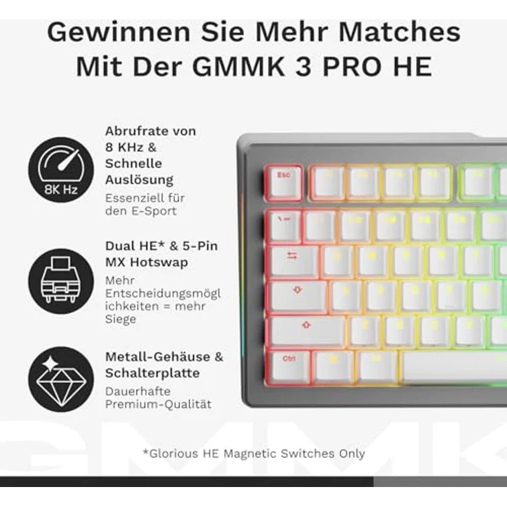 GLORIOUS GMMK 3 PRO HE, modulare Gaming-Tastatur mit Hall-Effekt und 8K-Abrufrate, kompakt 65%, USA QWERTY – Bild 4