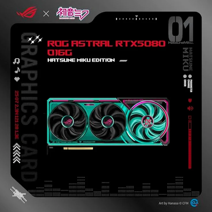 ASUS ROG ASTRAL RTX5080 16GB GDDR7 OC Hatsune Miku Edition Gaming-Grafikkarte mit 4 Lüftern, NVIDIA DLSS 4, ARGB-Beleuchtung, PCIe 5.0, 2x HDMI 2.1b, 3x DisplayPort 2.1b – Bild 2