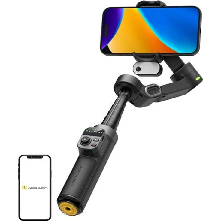 AOCHUAN X3 Gimbal mit AI Sensor, 3-Achsen Bildstabilisierung, 360° Gesichtsverfolgung, Gestensteuerung, Schwarz