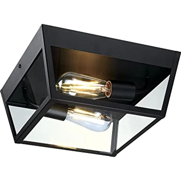 Westinghouse Lighting 6121940 Moderne zweiflammige Leuchte Peterson Deckenmontage, strukturiertes Schwarz mit Klarglas – Bild 5