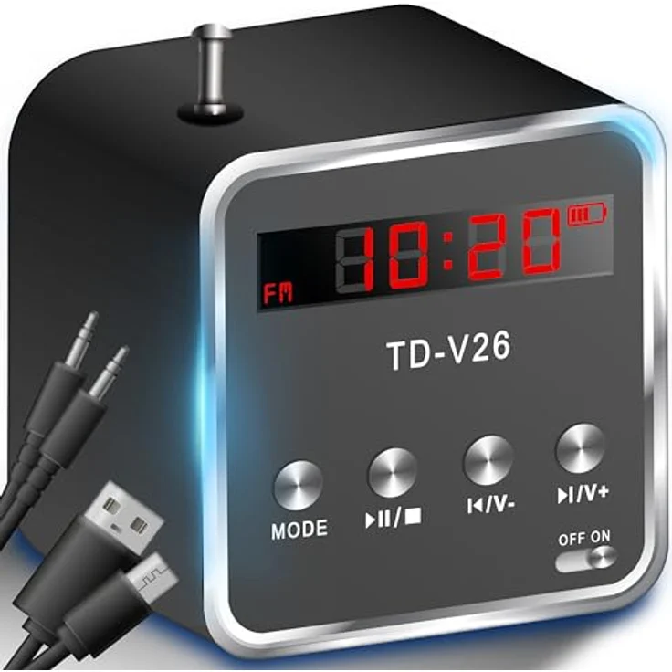 Retoo 3W Würfelradio, Tragbarer Lautsprecher mit integriertem FM-Radio, Micro SD TF und USB, Schwarz-Grau - Preisvergleich – Bild 1