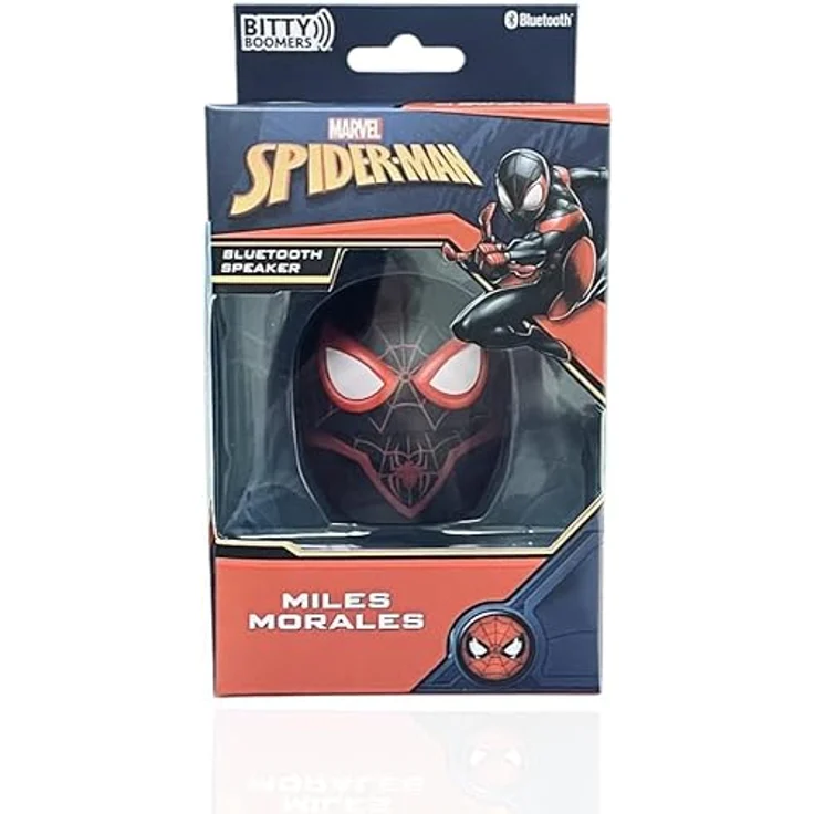 Bitty Boomers Marvel Spiderman Miles Morales, Mini Bluetooth Lautsprecher mit 5,1 cm Höhe, Bluetooth 5.0, 9 m Reichweite, über 4 Stunden Akkulaufzeit, inkl. Gurt zur Befestigung – Bild 3