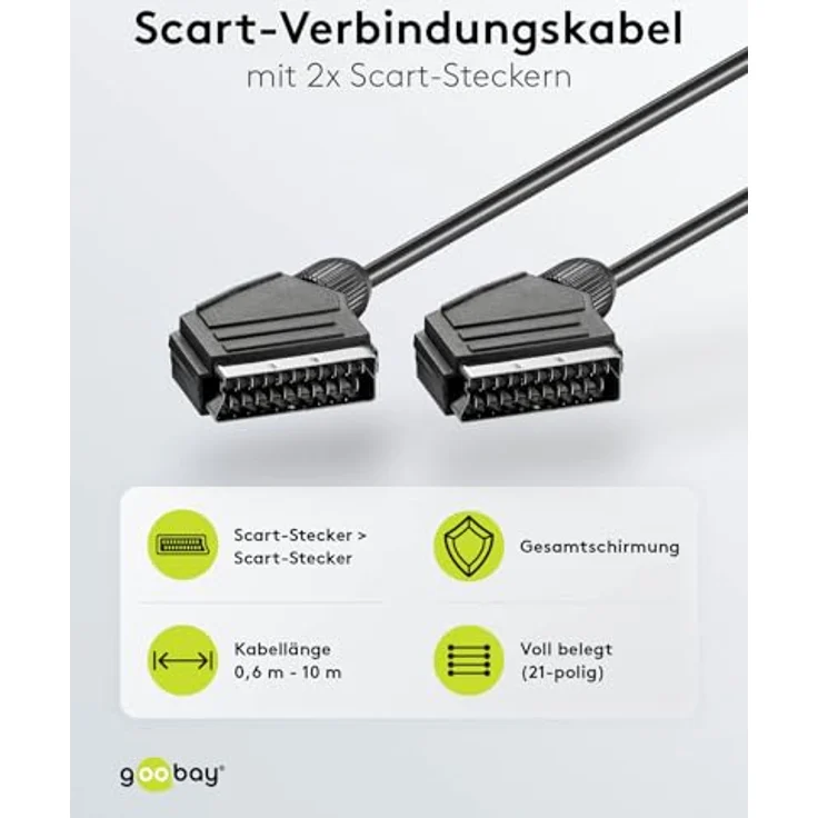 Goobay 11703 Scart Verbindungskabel, Vernickelt, 7 mm - Scartstecker (21-Pin) > Scartstecker (21-Pin), , 2, 00m Kabellänge, Schwarz – Bild 3