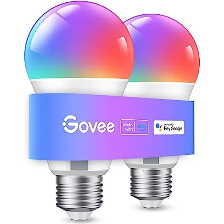 Govee Alexa Smarte Glühbirne E27, Farbwechsel mit Musiksynchronisation Lampe, 54 Szenen, 16 Millionen DIY-Farben, WiFi & Bluetooth LED Smart Bulb Funktionieren mit Google Assistant App, 2 Stück