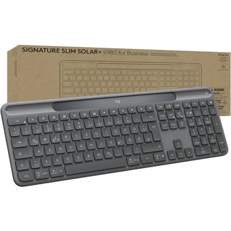 Logitech Signature Slim Solar+ K980 for Business, kabellose Tastatur mit Logi LightCharge, leises Tippen, Bluetooth, Windows & Mac, Graphit - QWERTZ – Bild 1