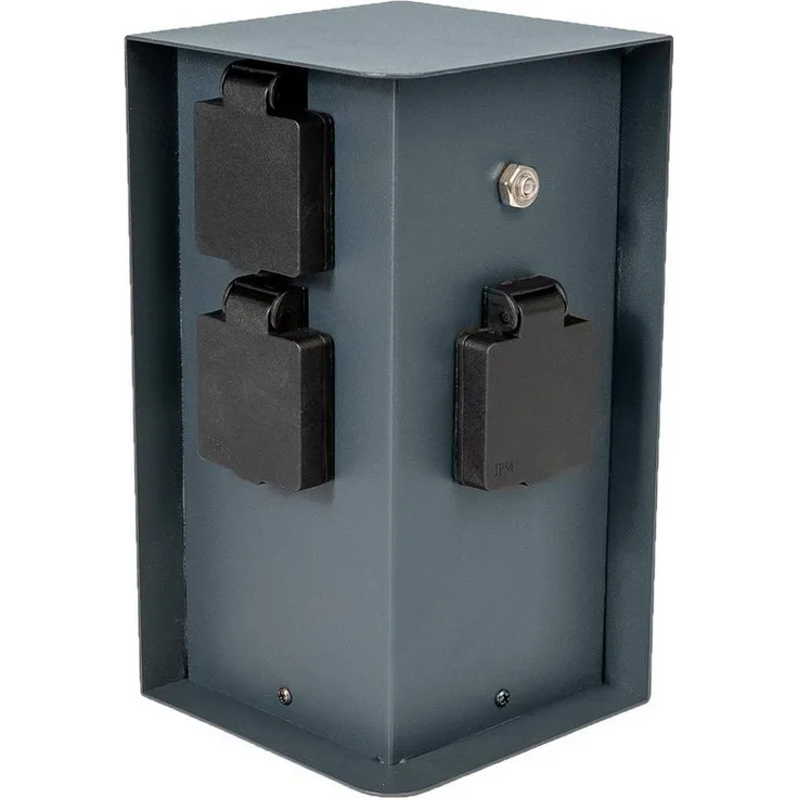 Grafner Gartensteckdose Steckdosensäule anthrazit mit Dämmerungssensor und Edelstahl