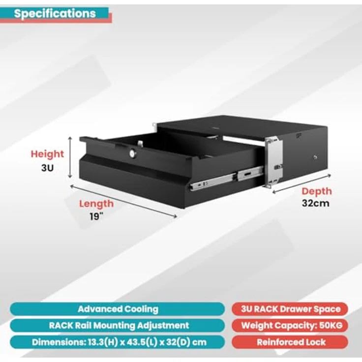 STALFLEX 19 Zoll Fachboden 3HE, stabiler Stahl-Fachboden für Netzwerkschrank mit 25 kg Traglast und 320 mm Tiefe, ideal zur Aufbewahrung von Kleingeräten – Bild 2