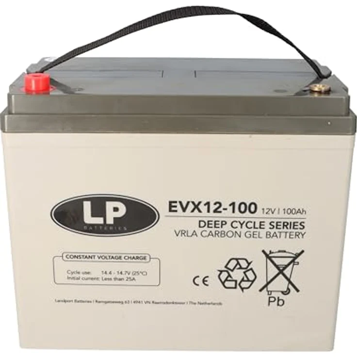 Landport LP EVX12100, 12V 100Ah Deep-Cycle AGM-Gel Akku, wartungsfrei, hohe Zyklenfestigkeit, schwarz – Bild 2