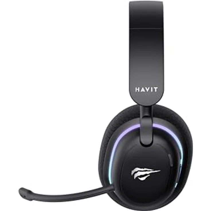Havit Fuxi-H7, Gaming Headset in Schwarz mit 40mm Lautsprechern, 28 ms Latenz, 18 Stunden Akkulaufzeit und 5 Verbindungsmöglichkeiten (Kabelgebunden, Kabellos) – Bild 3