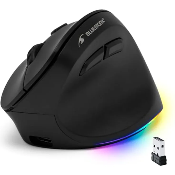 Bluestork Ergonomische Vertikale Kabellose Maus 800-2400dpi, 6 Tasten, RGB LED - Vorbeugung gegen Mausarm - Kompatibel mit PC & Mac - 2024