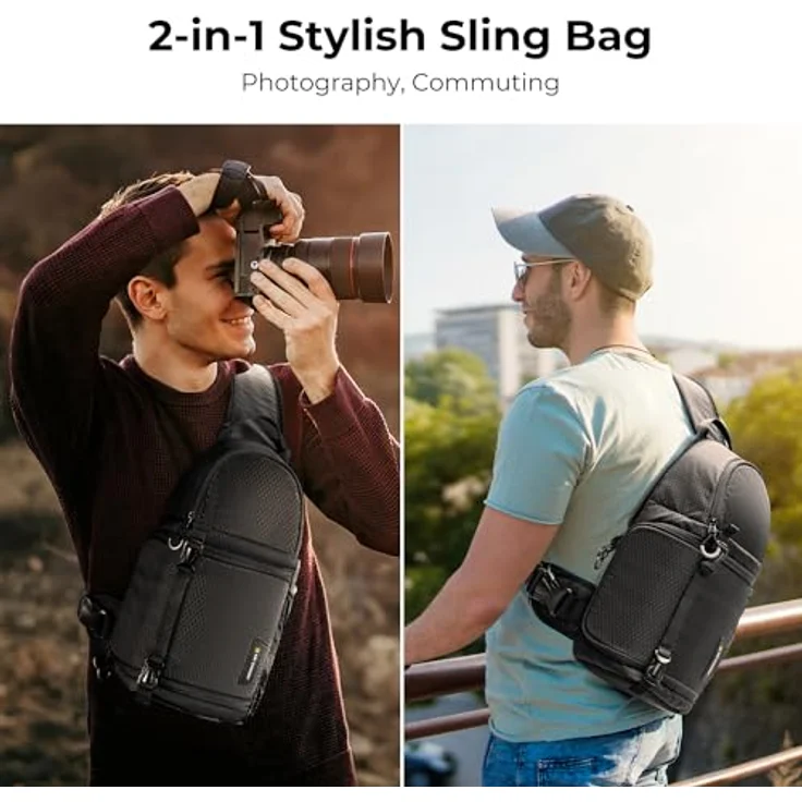 K&F CONCEPT Kamera-Umhängetasche, wasserdichte Kamera-Reisetasche mit Schnellzugriff, 20×13×40 cm, Schwarz – Bild 3