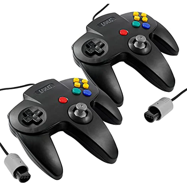 Eaxus Controller 2er Set für Nintendo 64, Schwarz, Retro Look Gamepad mit 1,80 m Kabellänge, optional 3,60 m mit Verlängerungskabel – Bild 1
