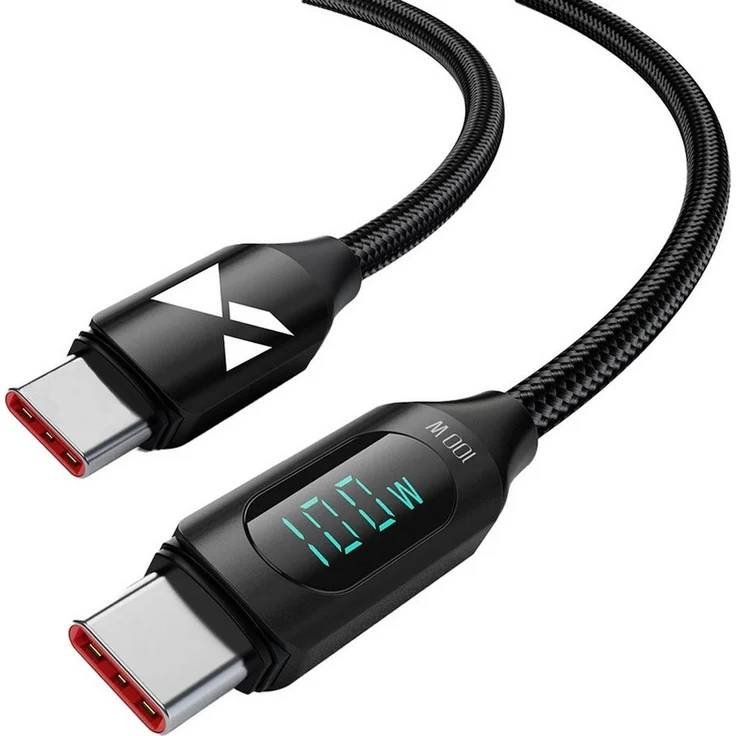 Wozinsky WUCCC1 USB-C Schnell Lade Kabel, 100 W, 1 m, mit PD-Display, Schwarz
