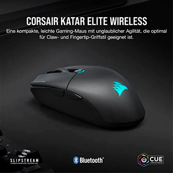 Corsair KATAR Elite Wireless Gaming-Maus - Ultraleicht, Optischer Marksman-Sensor 26.000 DPI, Unter 1ms Slipstream Wireless Drahtlosverbindung, Akkulaufzeit bis zu 110 Stunden - Schwarz – Bild 2