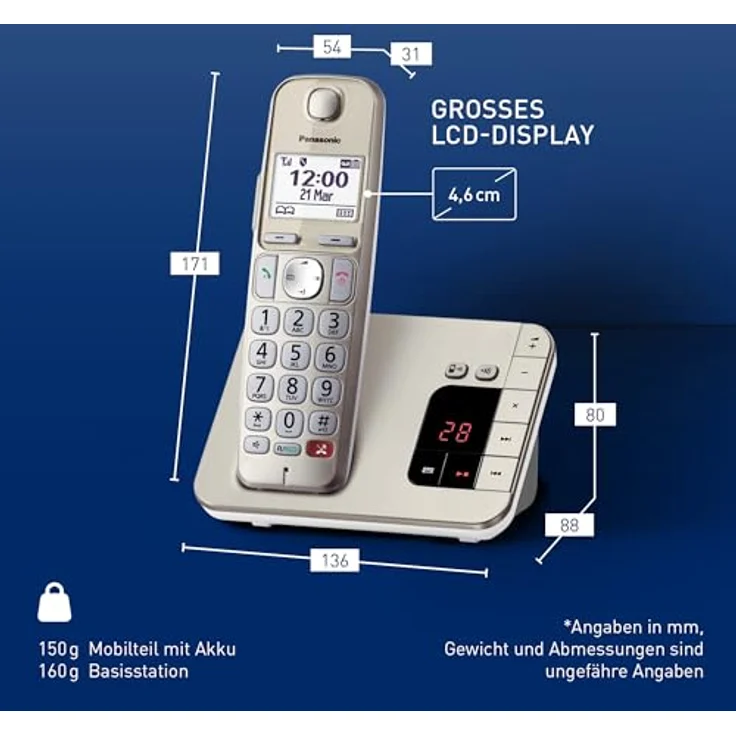 Panasonic KX-TGE260GN Schnurlostelefon mit Anrufbeantworter, bis zu 1.000 Telefonnummern sperren, übersichtliche Schriftgröße mit starkem Kontrast , extra lauter Hörer, Voll-Duplex Freisprechen, champagner – Bild 6