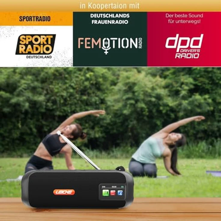 LEICKE DAB+ Radio Tube - Tragbarer Bluetooth Lautsprecher mit 10W Stereo-Sound, DAB+/FM, 4500mAh Akku, RGB-LED, Equalizer, USB-C, Micro SD/AUX, Schwarz – Bild 2