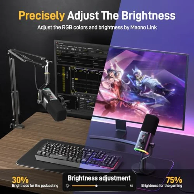 MAONO PD100X, Dynamisches XLR-USB Mikrofon für Streaming mit RGB-Beleuchtung, Stummschalttaste und Gain-Regler für Podcast, PC Gaming und YouTube-Inhaltserstellung – Bild 5