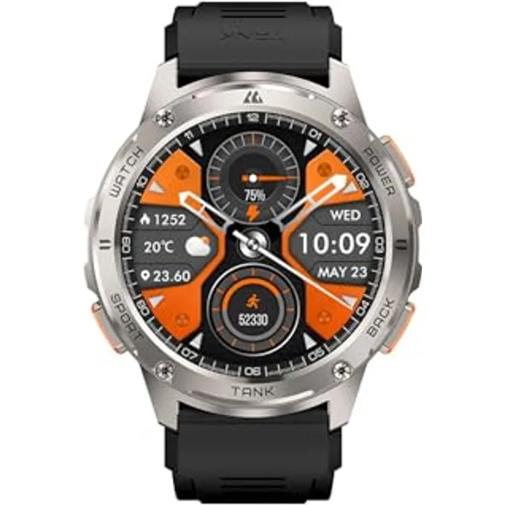KOSPET TANK T3 Smartwatch, 1,4 Zoll AMOLED, wasserdicht, Silber, 170+ Sportmodi, 500 mAh Akku
