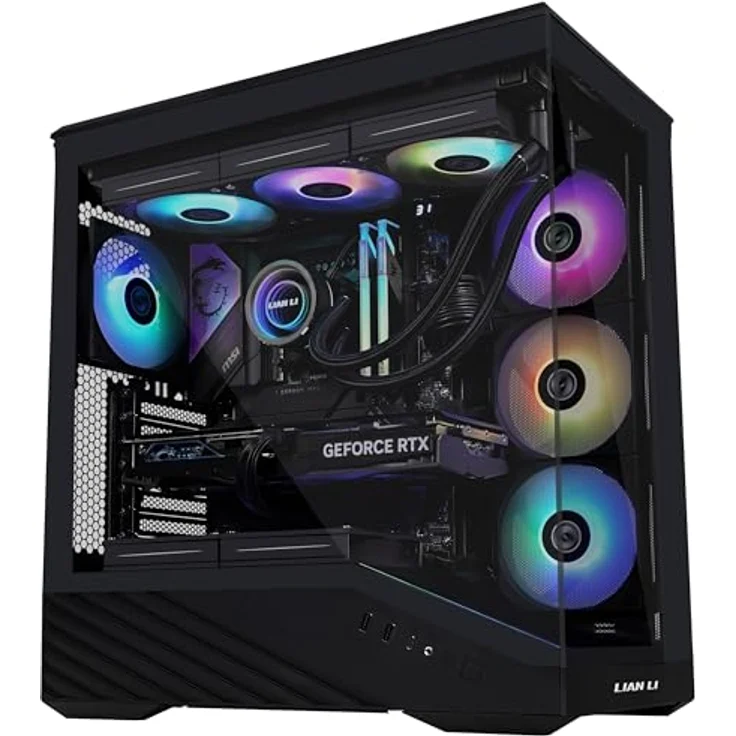 Lian Li Vector V100 PC-Gehäuse Schwarz – ATX Midi-Tower mit Tempered Glass, RGB-Beleuchtung, 4x 120-mm-Lüfter, Platz für 360mm Radiator, GPU bis 415mm – Bild 3
