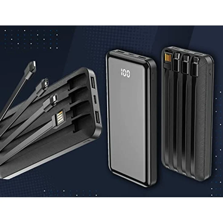 Forever Powerbank 10000 mAh, Powerbank mit USB-C, Lightning und microUSB Kabel, für Huawei, iPhone und Samsung – Bild 2